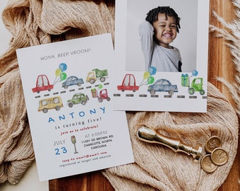 Transportation Birthday Invitation, Truck Birthday Invitation, Cars Birthday Invite, Truck and Cars Birthday, Birthday Invitation Boys, DIY