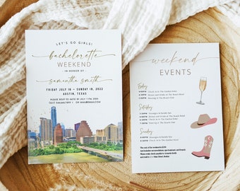 Austin Texas Bachelorette Invitation & Itinerary Template, Texas Bachelorette Weekend Invitation, Austin Weekend Schedule Skyline Editable