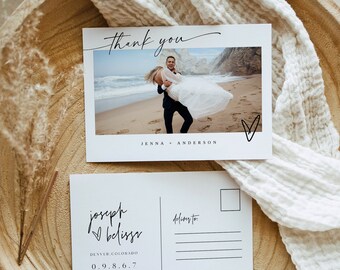 Minimalist Thank You Postcard Template, Printable Photo Thank You Card, Editable Simple Modern Wedding Thank You Note Instant Download | MIA