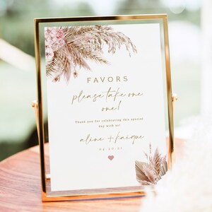 Clio | Pampas Wedding Favor Sign Template, Boho Favor Sign Template, Printable Wedding Favors Please Take One, Bohemian Wedding, Desert