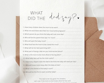 What Did The Dad Say Baby Shower Game, Editable Baby Shower Games Template, Simple Baby Shower Games, Coed Baby Shower Games, Gender Neutral
