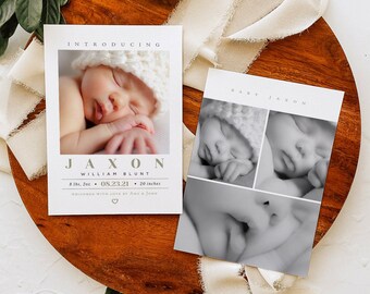 Annuncio di nascita, Foto biglietto di annuncio del bambino, Neonato, Benvenuto, Minimalista, Modello modificabile, Stampabile, Download istantaneo, Templett