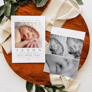 Birth Announcement, Photo Baby Announcement Card, Newborn, Welcome, Minimalist, Editable Template, Printable, Instant Download, Templett