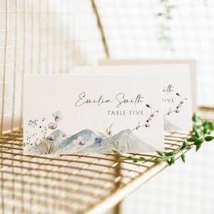 ARIA / Tarjeta de lugar para boda, descarga instantánea, plantilla de tarjeta de lugar floral, decoración de mesa de boda con flores silvestres, tarjetas de lugar editables, Templett