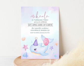 Dolphin Birthday Invitation, Cute Dolphin Ocean Party Girl Birthday, Under the Sea Party Invite, Ocean Invitation Girl Evite DIY Text