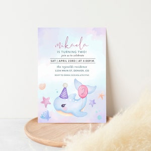 Dolphin Birthday Invitation, Cute Dolphin Ocean Party Girl Birthday, Under the Sea Party Invite, Ocean Invitation Girl Evite DIY Text