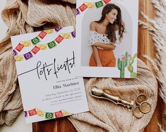Let's Fiesta Bridal Shower Invitation, Mexican Shower Invitation, Cactus Bridal Shower Invites, Tacos en Margaritas Invite, Bridal Fiesta