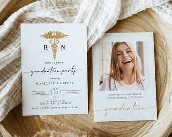 Nurse Graduation Party Invitation, RN Graduation Invitation, RN Graduation Announcement, BSN Graduation Party Invite, Nurse Announcement