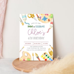 Painting Birthday Invitation Template, Art Birthday Invite, Painting Birthday Party Girl, Editable DIY Invitation, Instant Download