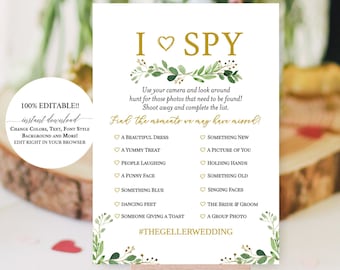 I Spy Wedding Game, I Spy Printable Sign, I spy wedding game editable, Disposable Camera Wedding, Wedding Games for Guests Table