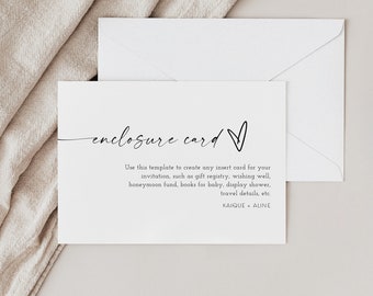 Minimalist Enclosure Card, Modern Wedding Invite Insert, Wedding Insert,  Printable Enclosure Card, Editable Invitation Insert Card | MIA