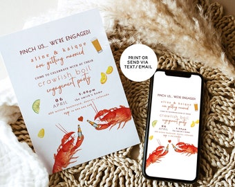 Crawfish Boil Engagement Invitation, Crawfish Boil Invitation Template, Couples Shower Invitation Template, Lobster Engagement Couples