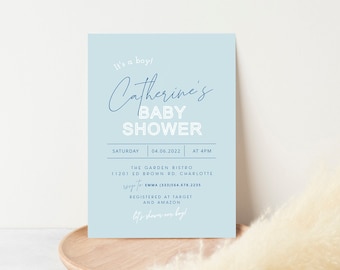 Modern It's a Boy Baby Shower Invitation, Blue Baby Shower Invitation Boy, Editable It's a Boy Party Invite, 100% Editable Template DIY