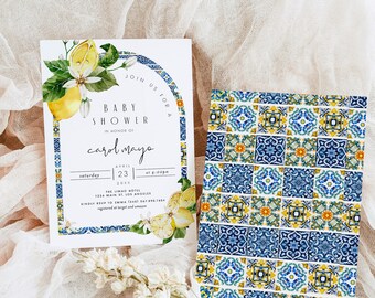 Amalfi Baby Shower Invitation, Gender Neutral Baby Shower Invitation, Lemon Blue Tiles Baby Shower Invitation, Italian Baby Shower, Positano