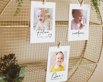 Editable Monthly Photos, First Birthday Photo Banner | 1st Birthday Photo Display Banner, Minimalist Photo Banner, Monthly Photo Banner