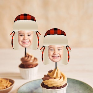 Photo Cupcake Toppers, Lumberjack birthday, Buffalo Plaid, Woodland theme, Cupcake Toppers Face, Lumberjack Bash, Boy Birthday Decor