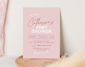 It's a Girl Baby Shower Invitation Electronic Evite, Blush Pink Baby Shower Invitation, Girl Baby Shower Evite Editable, Modern Baby Shower