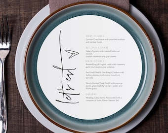 ELLIA | Wedding Round Menu Template, Round Menu Cards Template, Modern Wedding Dinner Menu Cards, Elegant Menu Card Template, Minimalist