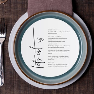 ELLIA | Wedding Round Menu Template, Round Menu Cards Template, Modern Wedding Dinner Menu Cards, Elegant Menu Card Template, Minimalist