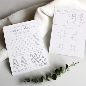 Bruiloft spellen voor receptie, bruiloft spellen cocktailuurtje, bruiloft trivia woord zoeken tafeldecor, bruiloft ijsbreker spellen sjabloon bingo