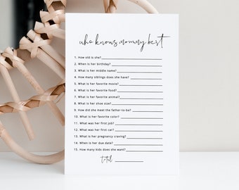 Who Knows Mommy Best Baby Shower Game, How Well You Know Mommy, Minimalist Baby Shower Games, Editable Baby Shower Games, Who Knows Mommy