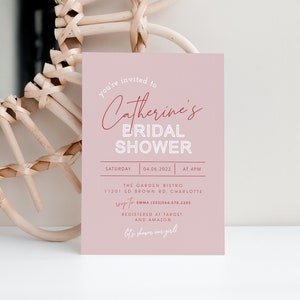 Modern Pink Bridal Shower Invitation Template, Let's Shower Our Bride, Trendy Bridal Shower Invite, Minimal Boho Bridal Shower Invite DIY