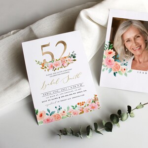 52nd Birthday Invitation, 52nd Birthday Invitation Women, 52nd birthday invite, Editable Adult Birthday Invitation, Elegant Birthday Invite