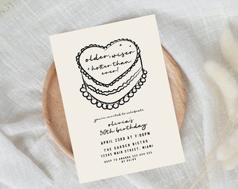 Invitación de cumpleaños más vieja y más caliente, cumpleaños número 30 único, invitaciones 30 de moda, invitación de cumpleaños 21, saludos a 20 años, invitación de pastel de corazón