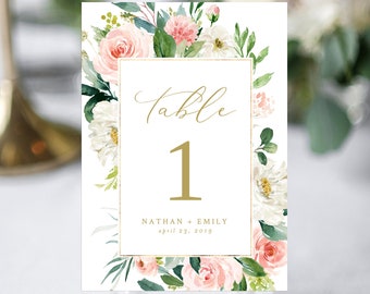 Table Number Template, Pink Floral, Wedding Table Number, 100% Editable, Wedding Table, Templett, DIY Table Number, Wedding Table Decor