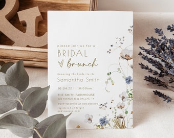 Dahlia | Brunch and Bubbly Bridal Shower Invitation, Bridal Brunch Invitation Template, Modern Floral Bridal Shower Brunch Invite, Templett