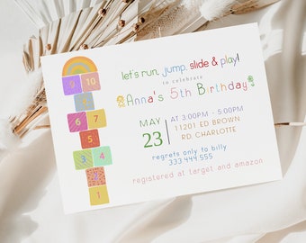 Playground Birthday Invitation Template, Outdoor Birthday Invite, Run Jump Slide Play, Girl Park Birthday Invitation, Kids Birthday Invite