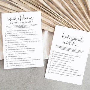Bridesmaid Duties Checklist Template, Maid of Honor Duties Checklist, Wedding Bridal Party Info Card, Wedding Day Info Card Download DIY