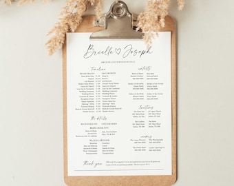 Modern Bridal Party Timeline, Minimalist Wedding Itinerary, Order of Events, Details for Bridesmaid & Groomsmen, Itinerary Bridesmaids