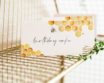 Bumble Bee Food Label Template, Honeycomb Buffet Food Cards Printable, Bee Baby Shower Birthday Folded Food Labels Instant Download