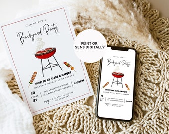 Backyard BBQ Party Invitation Template, Birthday, Baby Shower, Couples Shower, Garden Party, Summer Graduation Party Invitation, TEMPLETT