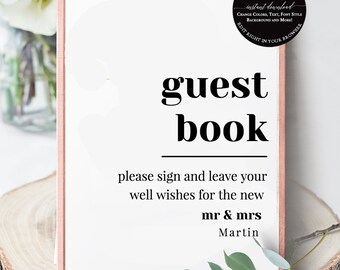 Minimalist Guest Book Sign - Guest Book Sign Template, Please Sign Our Guest Book Sign, Wedding Guest Book Sign Instant Download