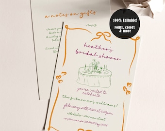 Hand Drawn Bridal Shower Invitation, Scribble Illustrated Bridal Shower Invitation Template, Bridal Brunch Invite, Funky Bridal Shower DIY