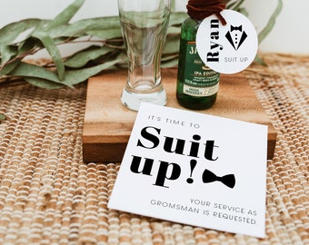 HANNAH | Groomsmen Proposal Card Funny Template, Suit Up Best Man Proposal, Modern Groomsmen Proposal Card, You Be My Groomsmen Card, DIY