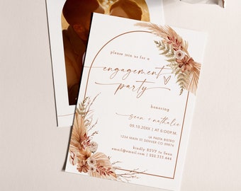 Boho Engagement Party Invite, Arch Co-Ed Shower Invitation, Boho Pampas Grass Couples Shower Invite, Editable Engagement Evite Text Template