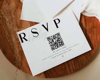 Wedding Rsvp Card Template, Minimalist Wedding RSVP Qr Code Card Template, RSVP Qr Code Card Digital Download, Elegant Response Card Wedding