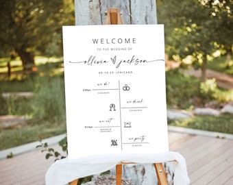 Welcome Sign Timeline Template, Printable Timeline with Wedding Day Icons, Instant Download, 100% Editable, Modern Wedding Timeline | MIA