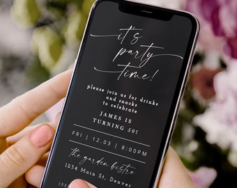 It's Party Time Evite Text, Modern Party Digital Invitation Template, Mobile Invitation Party, Dinner Evite Text, E-Invite Phone Invitation