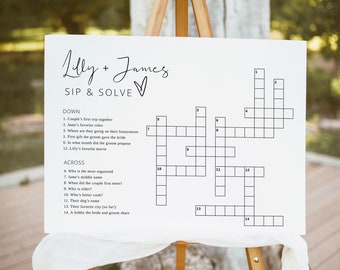 Custom Wedding Crossword Puzzle Template, Personalized Bridal Shower Crossword Game, Sip & Solve Wedding Game Download, Wedding Crossword