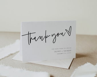 ELLIA | Minimalist Thank You Folded Card Printable, Modern Wedding / Bridal Shower Note, Editable Minimal Thank You Card, Simple Thank You