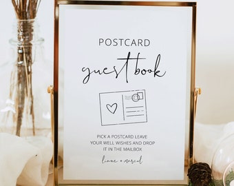 Postcard Guest Book Sign, Alternative Guest Book Wedding Sign, Unique Guest Book For Wedding, Editable Guestbook for Wedding Template DIY
