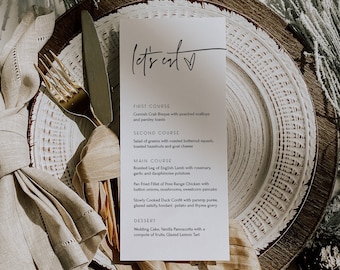ELLIA | Wedding Menu Template, Minimalist Wedding Menu, Modern Wedding Menu, Printable Wedding Menu, Simple Menu Template Instant Download