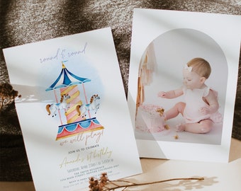 Carousel Birthday Invitation, Carousel Invitation, Girl Birthday invitation, Carousel 1st Birthday Invitation, First BIrthday Evite, DIY