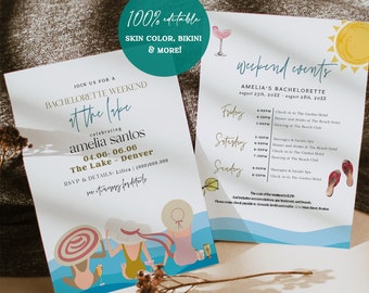 Lake Bachelorette Invitation & Itinerary Template | Tropical Bachelorette Invite, Pool Bachelorette Invitation, Beach Bachelorette Itinerary