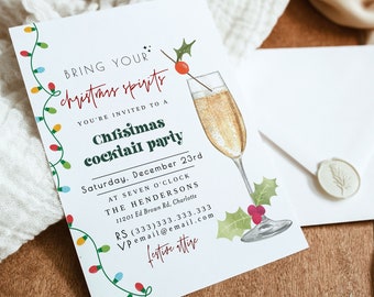 Christmas Cocktail Party Invitation, Editable Christmas Office Party, Holiday Cocktail Party Invitation, Modern Christmas Party, Electronic