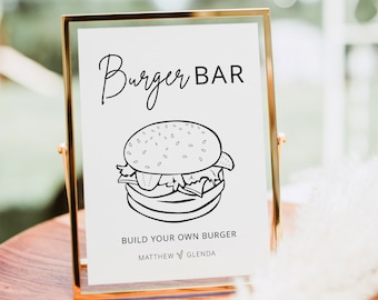 Wedding Burger Bar Sign Template, Slide Bar Station Sign, Wedding Food Station Sign Template, Modern Wedding Food Bar Sign Editable DIY